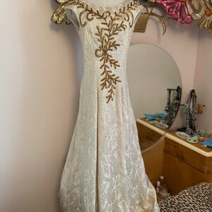 Elegant Lame Dress with Gold Embroidery